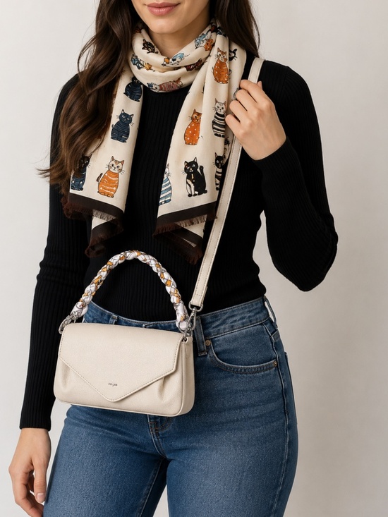 Handbags - LAST Vegan Leather Crossbody Bag Satin Braided Strap Organizer Neutral Chic NWT